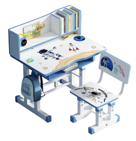 Camera copilului - Birou cu scaun pentru copii, reglabile, cadru metalic si MDF, Universul Cosmic T18