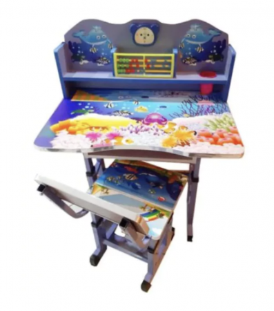 Camera copilului - Birou cu scaun pentru copii, reglabile, cadru metalic si MDF, Lumea Oceanelor C2