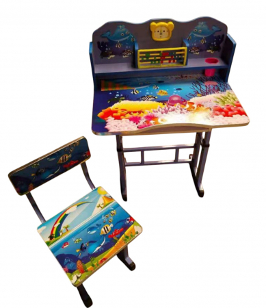 Camera copilului - Birou cu scaun pentru copii, reglabile, cadru metalic si MDF, Lumea Oceanelor C2