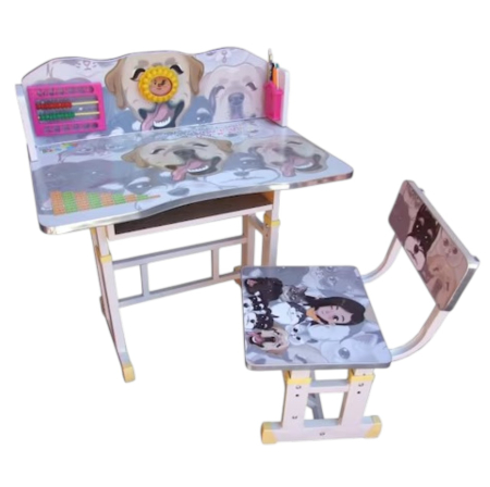Camera copilului - Birou cu scaun pentru copii, reglabile, cadru metalic si MDF, Catei si Pisici C3