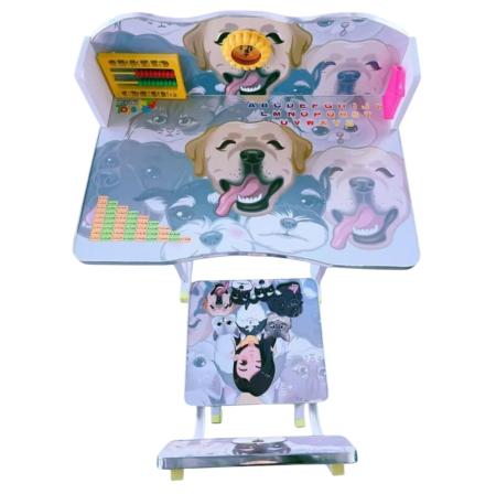 Camera copilului - Birou cu scaun pentru copii, reglabile, cadru metalic si MDF, Catei si Pisici C3