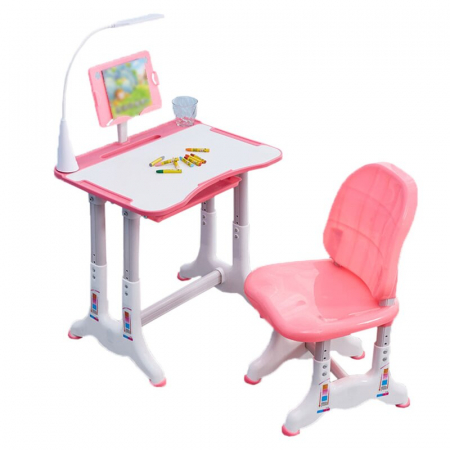 Birou cu scaun, reglabile pe inaltime, cu lampa si suport tableta, L-Sun - roz [0]