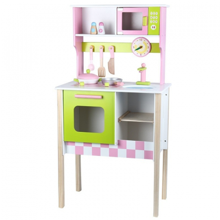 Bucatarii si seturi de gospodina - Bucatarie completa mare cu ceas, verde cu roz, din lemn