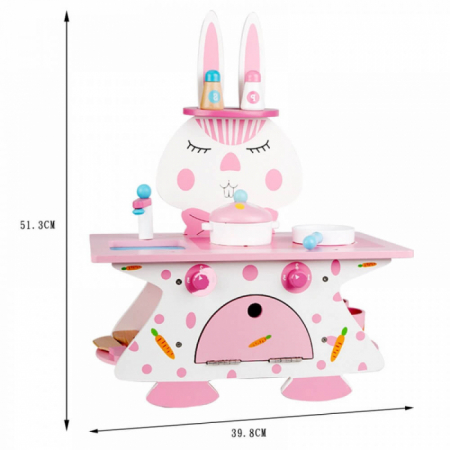Bucatarie cu 10 accesorii Pink Rabbit Kitchen, din lemn [4]