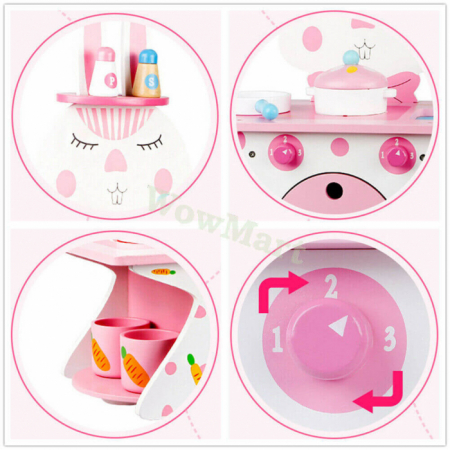 Bucatarie cu 10 accesorii Pink Rabbit Kitchen, din lemn [5]