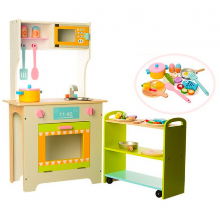 Bucatarii si seturi de gospodina - Bucatarie cu etajera pe roti, din lemn, Combination Kitchen - Krista¬Æ