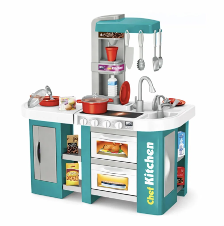 Jocuri si Jucarii - Bucatarie de jucarie electronica Chef Kitchen cu sunete, lumini si 53 accesorii, turcoaz, +3 ani