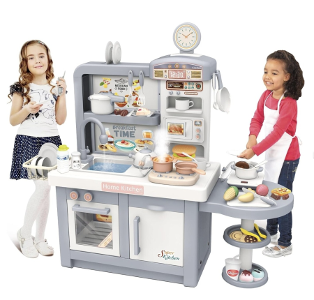 Jocuri si Jucarii - Bucatarie electronica Dream Kitchen cu abur, robinet cu apa si 49 accesorii, gri, 112 cm, +3 ani