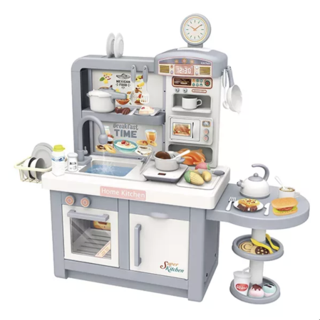Jocuri si Jucarii - Bucatarie electronica Dream Kitchen cu abur, robinet cu apa si 49 accesorii, gri, 112 cm, +3 ani