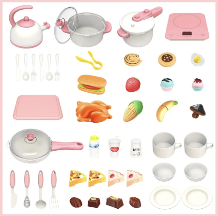 Bucatarie electronica Dream Kitchen cu abur, robinet cu apa si 49 accesorii, roz, 112 cm, +3 ani [7]