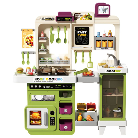 Jocuri si Jucarii - Bucatarie de jucarie mare Home Cooking Fast Food cu apa reala si accesorii, verde, 100 cm, +3 ani