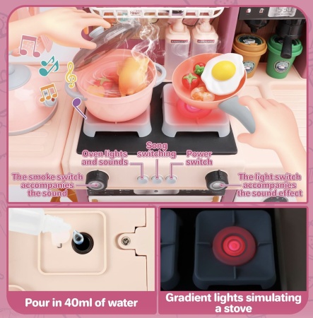 Bucatarie interactiva Little Chef Roz, cu apa, abur, lumini si sunete 97x61x21 cm [2]