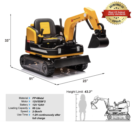 Buldo-Excavator electric DLS-X7 galben, 12V 12AH, telecomanda si bluetooth [5]