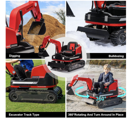 Buldo-Excavator electric DLS-X7 rosu, 12V 12AH, telecomanda si bluetooth [2]