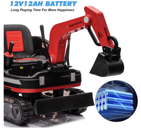 Buldo-Excavator electric DLS-X7 rosu, 12V 12AH, telecomanda si bluetooth [7]