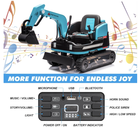 Buldo-Excavator electric DLS-X7 albastru, 12V 12AH, telecomanda si bluetooth [5]