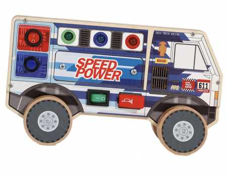 Jocuri si jucarii cu activitati educative multiple - Busy Board Electric cu Multiple Activități, Camion, din lemn