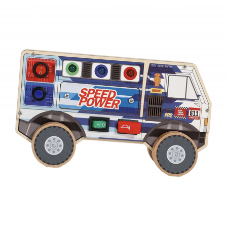 Jocuri si jucarii cu activitati educative multiple - Busy Board Electric cu Multiple Activități, Camion, din lemn