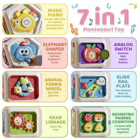 Busy Cube cu 7 activitati senzoriale, lumini si sunete - Animalute, 6 luni+ [2]