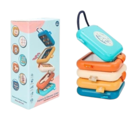 Jocuri si Jucarii - Busy Cube pliabil cu 8 activitati senzoriale Montessori pentru copii 12 luni+