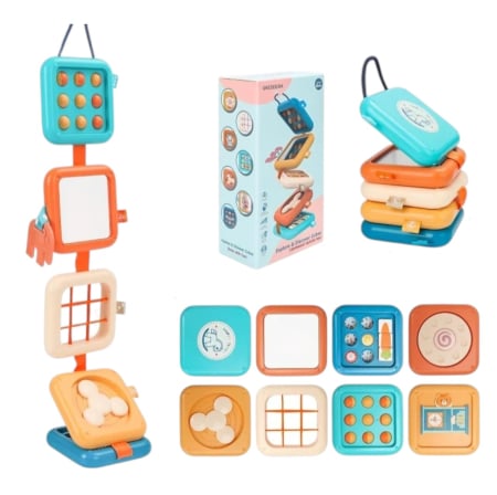 Jocuri si Jucarii - Busy Cube pliabil cu 8 activitati senzoriale Montessori pentru copii 12 luni+