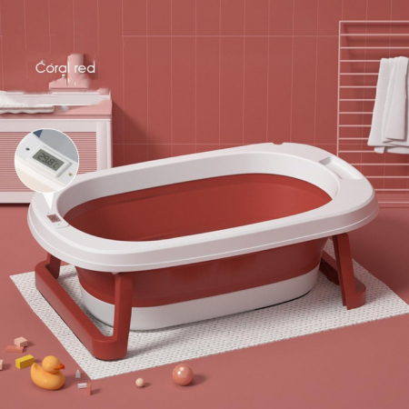Cadita pliabila CD03 cu suport si termometru, pentru bebelusi, roz [5]