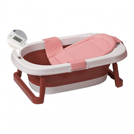 Cadite - Cadita pliabila CD03 cu suport si termometru, pentru bebelusi, roz