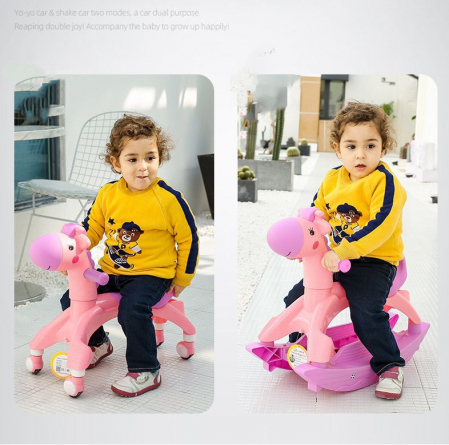 Calut 2 in 1 balansoar cu roti si muzica, Rocky Pink [3]