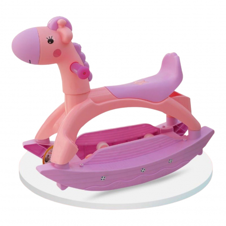 Camera copilului - Calut 2 in 1 balansoar cu roti si muzica, Rocky Pink