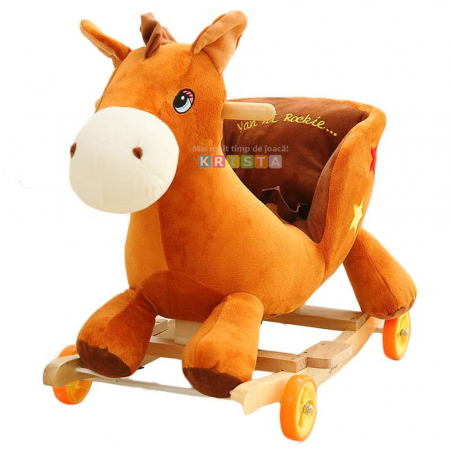 Camera copilului - Calut din pluş balansoar cu roti, cu tălpi din lemn, cu muzica