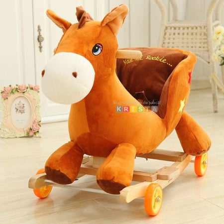 Camera copilului - Calut din pluş balansoar cu roti, cu tălpi din lemn, cu muzica