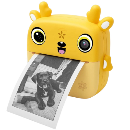 Jocuri si Jucarii - Camera foto copii cu imprimare instant, HD, video, jocuri, USB-C, 3 role, galben