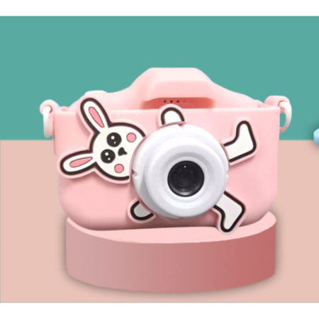 Jucarii educative si interactive - Camera foto copii iepuras, HD, video, jocuri, reincarcabila, ecran IPS, roz