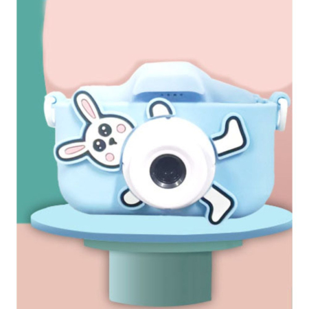 Jucarii educative si interactive - Camera foto copii iepuras, HD, video, jocuri, reincarcabila, ecran IPS, bleu