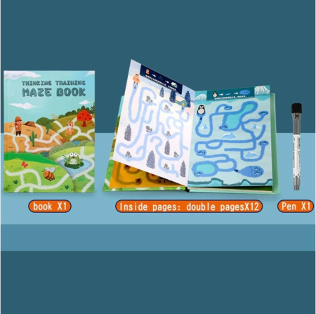 Carte cu 24 pagini reutilizabile pentru exersarea concentrarii, urmareste labirintul [5]