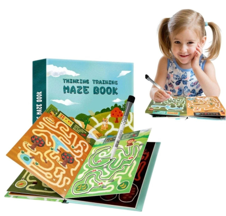Carte cu 24 pagini reutilizabile pentru exersarea concentrarii, urmareste labirintul [2]