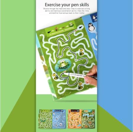 Carte cu 24 pagini reutilizabile pentru exersarea concentrarii, urmareste labirintul [7]