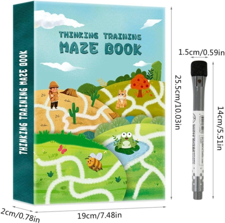 Carte cu 24 pagini reutilizabile pentru exersarea concentrarii, urmareste labirintul [6]