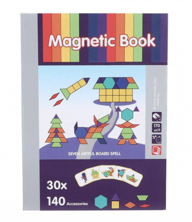 Puzzle clasic - Carte cu 30 Puzzle Magnetic Tangram, 140 piese