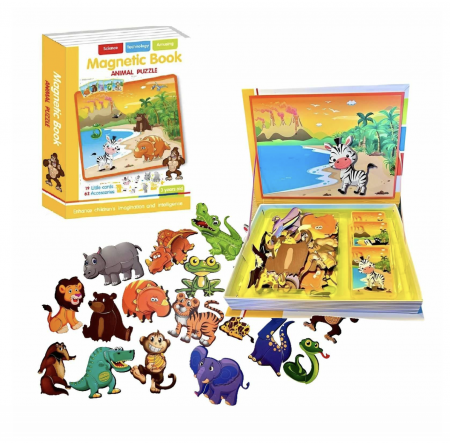 Puzzle clasic - Carte cu Puzzle Magnetic Animale Salbatice