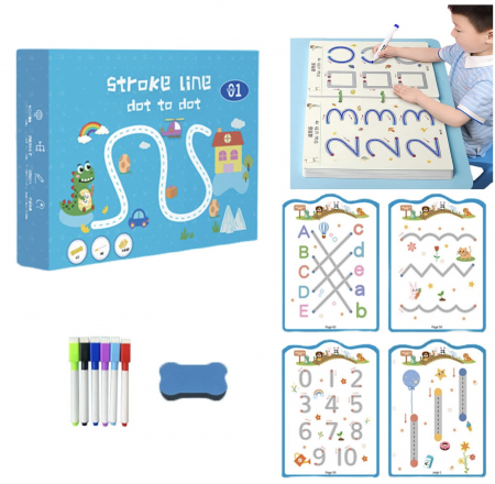 Jocuri si Jucarii - Carte educativa reutilizabila cu planse imprimate, Urmeaza linia punct cu punct