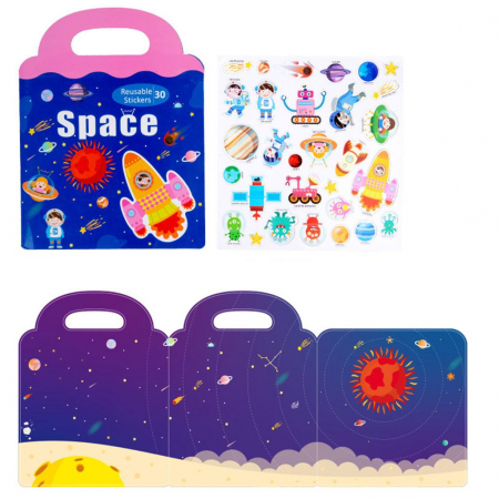 Jucarii educative si interactive - Carte magnetica cu 30 stickere reutilizabile, Spatiul cosmic si astronautii NASA