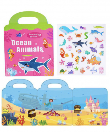 Jucarii educative si interactive - Carte magnetica cu 32 stickere reutilizabile, Animalele marine