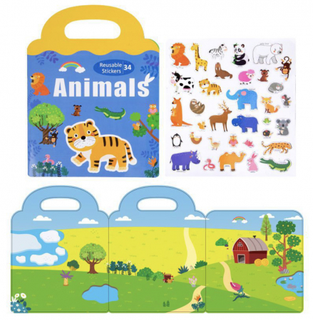 Jucarii educative si interactive - Carte magnetica cu 34 stickere reutilizabile, Animalele salbatice din Savana