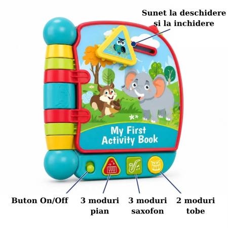 Jocuri si Jucarii - Carte muzicala interactiva pentru bebelusi cu animale si activitati senzoriale, +18 luni