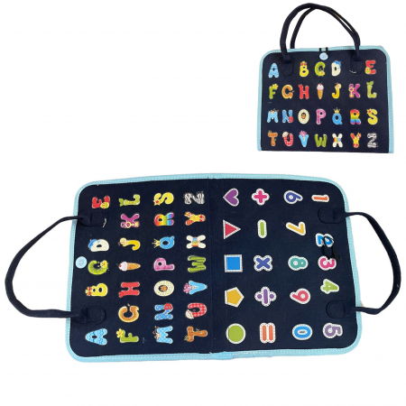 Carte senzoriala tip geanta, cu 16 activitati, 45x28 cm, din fetru, bleumarin [2]