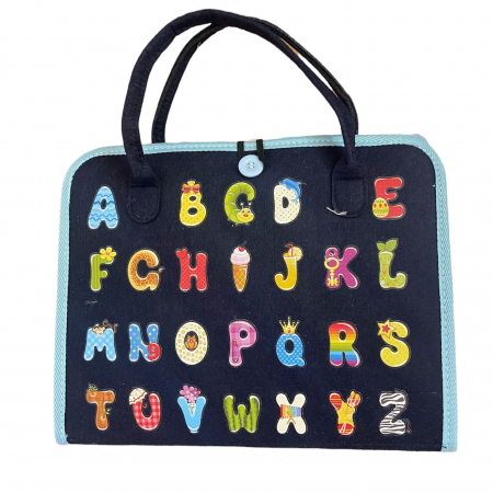 Carte senzoriala tip geanta, cu 16 activitati, 45x28 cm, din fetru, bleumarin [5]