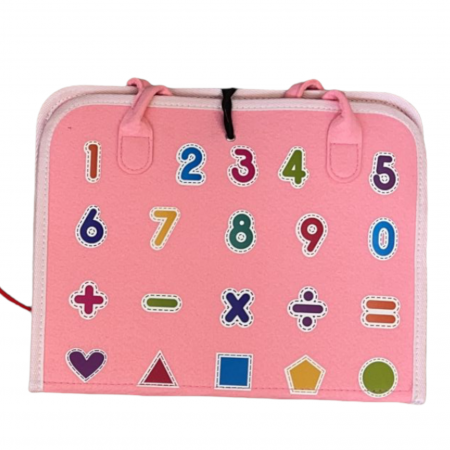 Carte senzoriala tip geanta, cu 16 activitati, 45x28 cm, din fetru, roz [5]