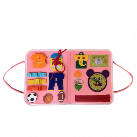 Carte senzoriala tip geanta, cu 16 activitati, 45x28 cm, din fetru, roz [4]