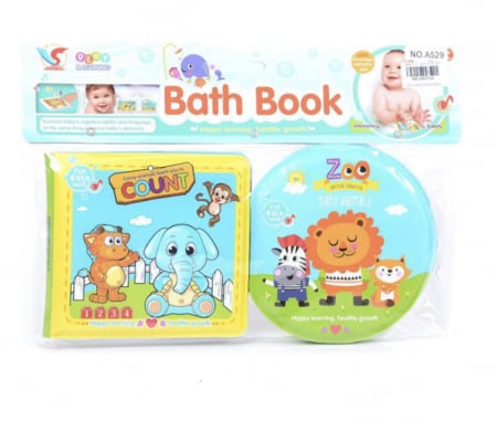 Jucarii de baie - Set 2 carticele bebelusi pentru baie, moi si cu sunete, Zoo